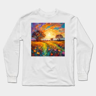 Tree and summer floral fields 1 Long Sleeve T-Shirt